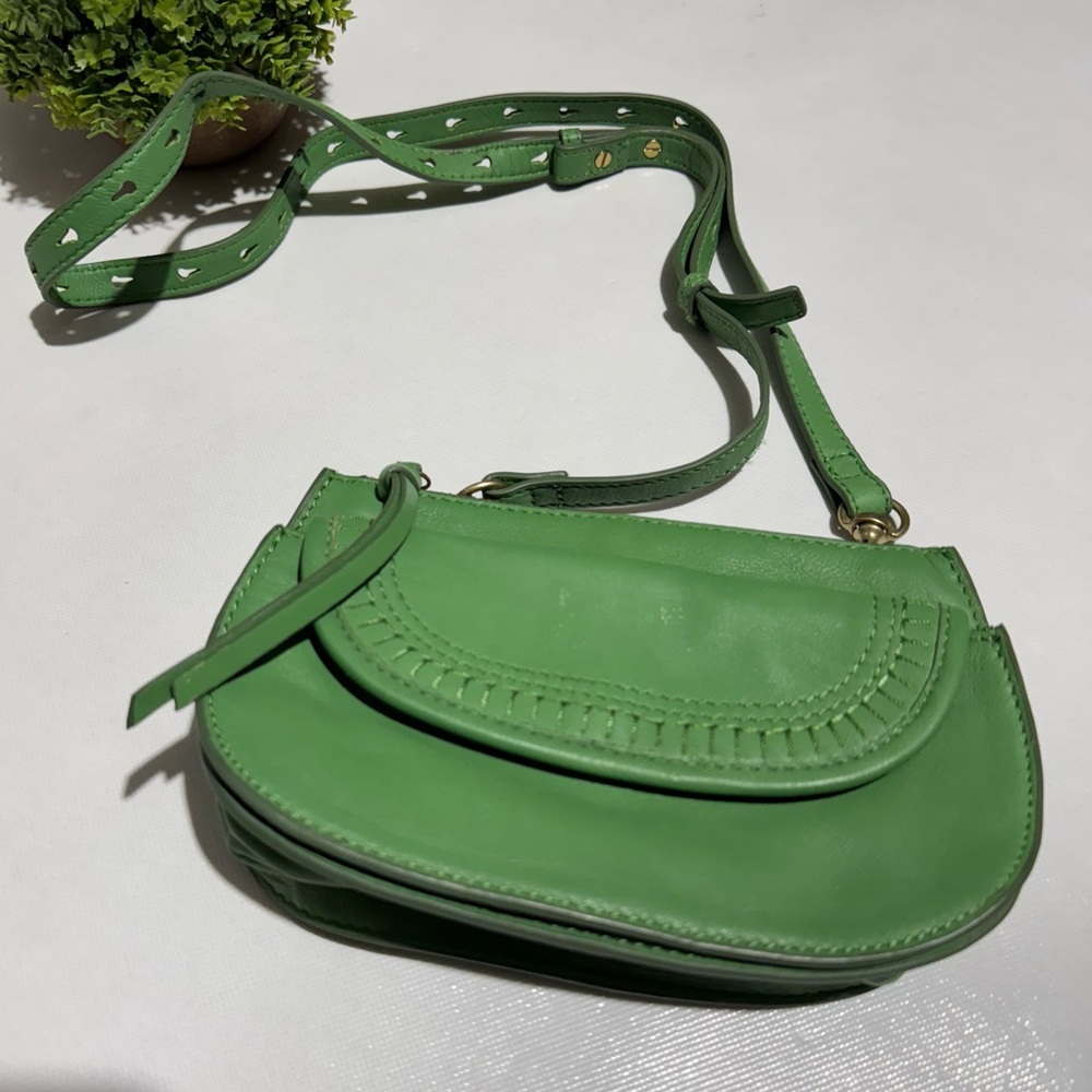 Lucky Brand Kian Lime Green Chartreuse Leather Crossbody Bag Purse Western Boho